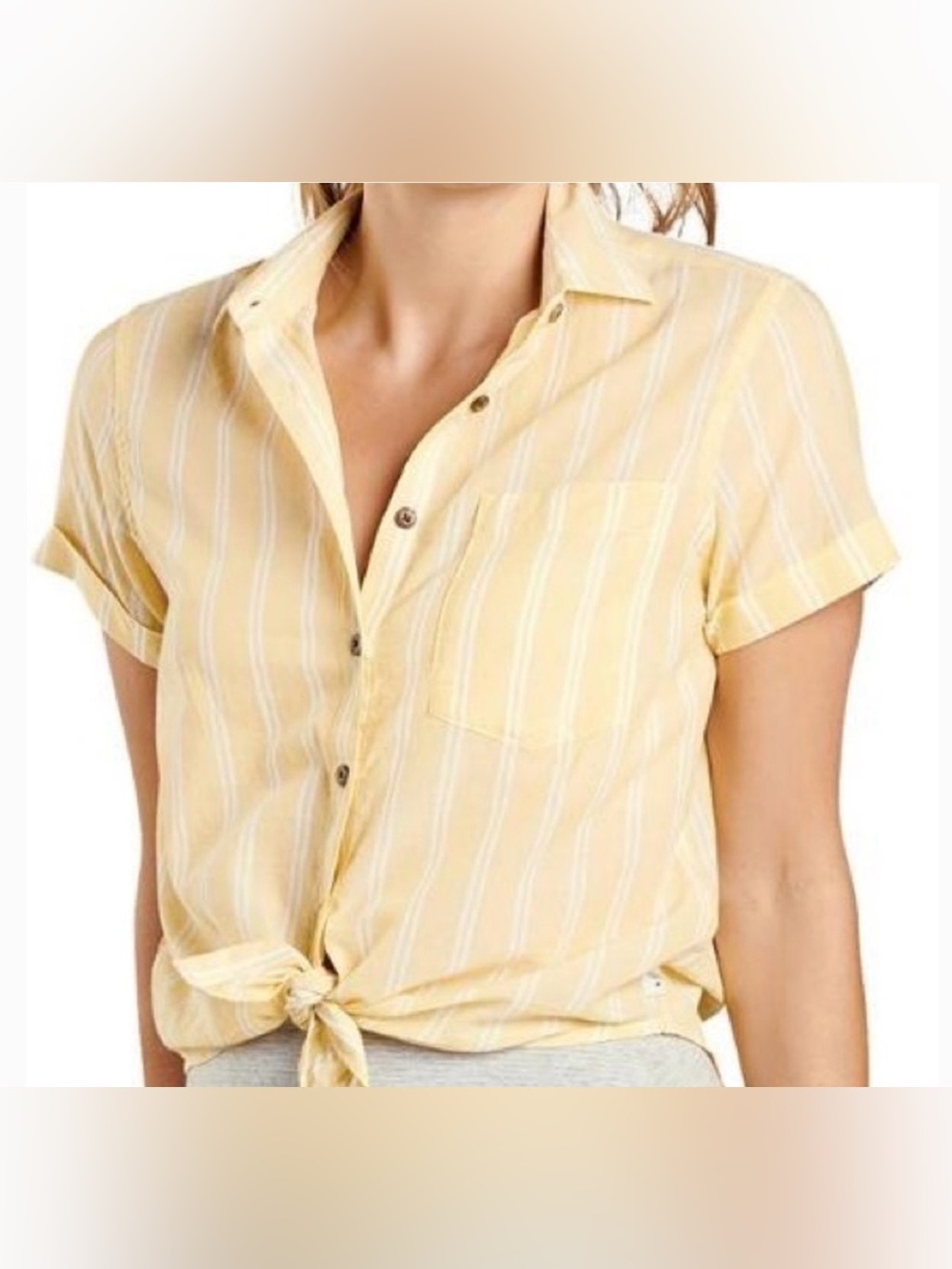 Toad&Co Pale Yellow Striped Short-Sleeve Button-Down Organic Cotton
